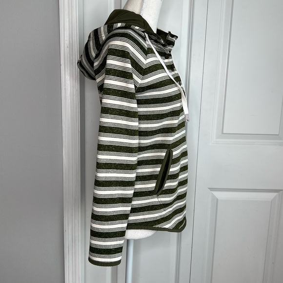 Eddie Bauer Army Green Cream Stripe Radiator Fleece Lined Hooded Sweater Small - Picture 5 of 13